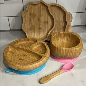 Bamboo Kids Dining Set with Pink and Blue Accents